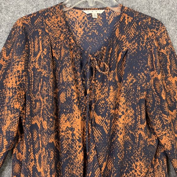 Cabi Faux Wrap Reptile Print Top Women L Pullover Tie At Neck - Picture 2 of 11